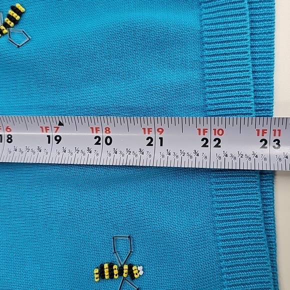 Late 90s Susan Bristol Cardigan, Malibu Blue w Beaded Bee Design, Sz L, NEW - Picture 13 of 13